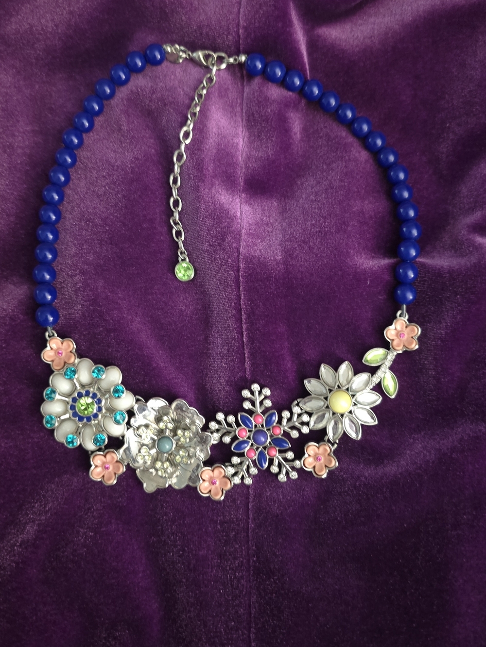 Lia Sophia Blue Beaded Floral Enamel Necklace